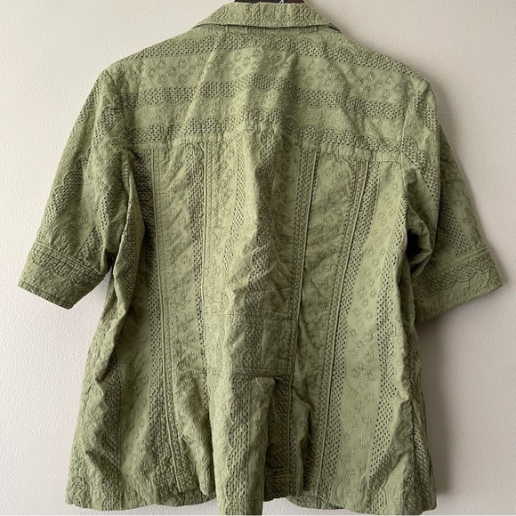 COLDWATER CREEK Garden Girl Olive Green 100% Cotton Eyelet Short Sleeve Blazer - Picture 2 of 10